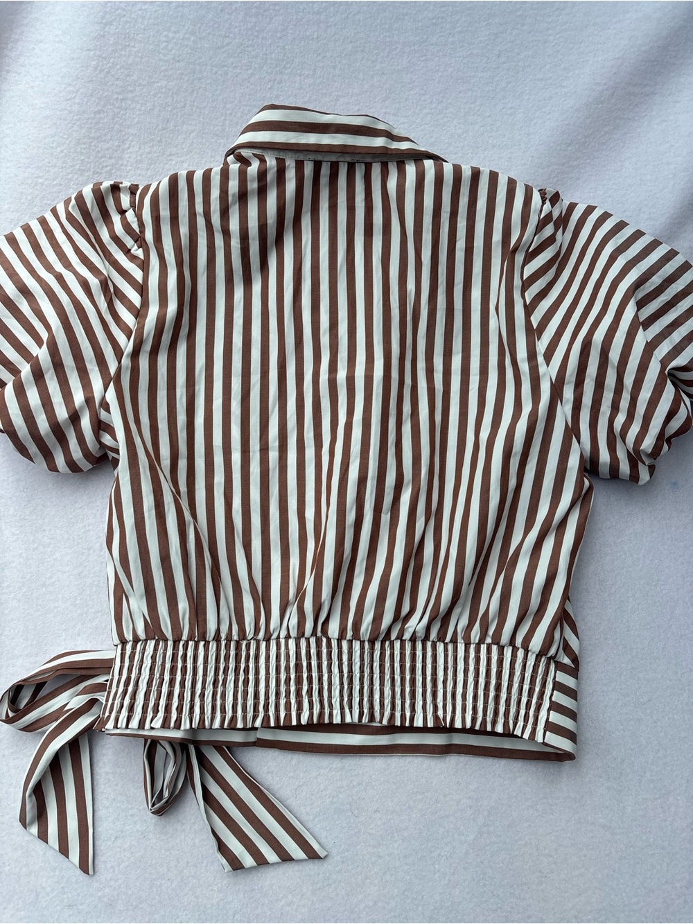 Striped Wrap Tie Blouse in Brown & White - Picture 6 of 8